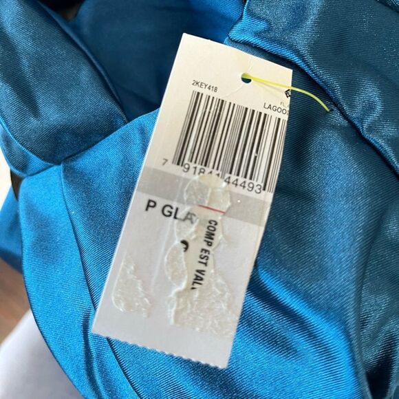 NWT B. Darlin | Blue Off The Shoulder Corset Wrap Side Slit Long Dress 0 - Picture 9 of 9